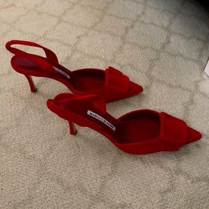 NEW Manolo Blahnik Red Maysli Slingback Mules 38.5